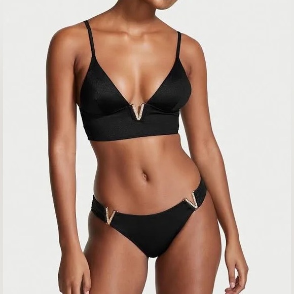 ✨NEW✨NWT✨Victoria’s Secret Black V Rhinestone Bikini - Large - Picture 1 of 8